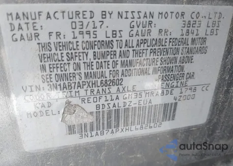 2017 Nissan Sentra Sv from USA, damaged, VIN 3N1AB7APXHL682602